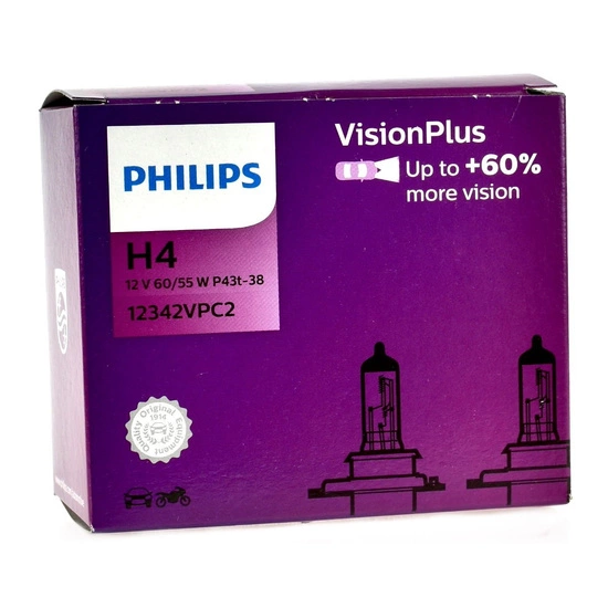 Żarówka samochodowa Philips H4 VisionPlus +60% kartonik 2szt